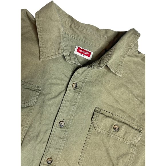 Wrangler Mens Short Sleeve 2XL Olive Green Button Up Relaxed Fit Oversized Shirt - Picture 1 of 7